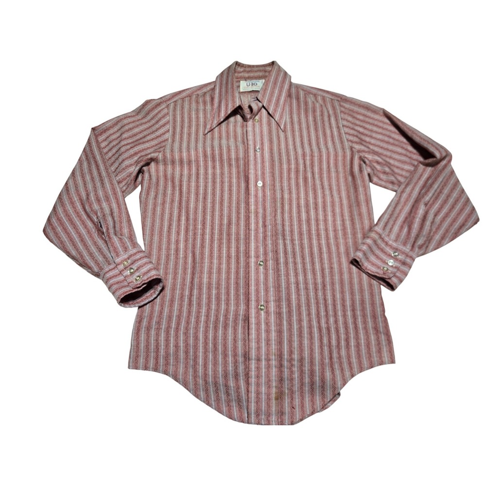 Vintage Manhattan U-30 Striped Button Down Shirt 70s Disco Era‎ Men's Medium